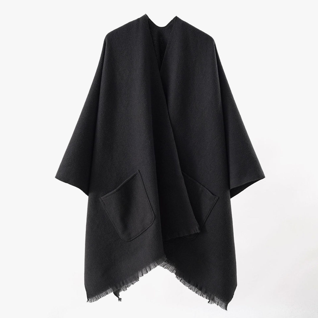 Damen Oversize-Capeponcho aus Wollmix mit Kapuze und Eingrifftaschen – Montévia