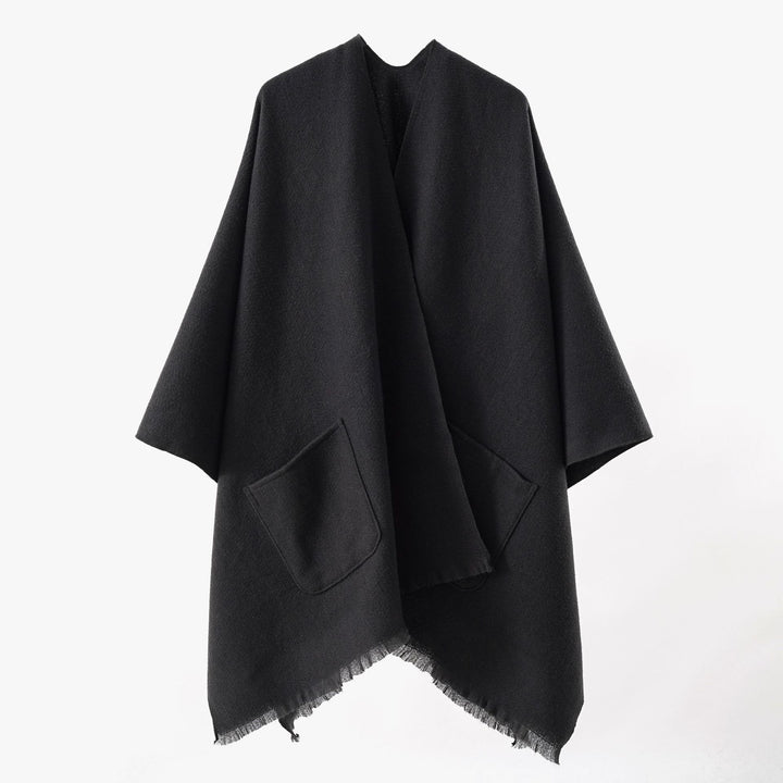 Damen Oversize-Capeponcho aus Wollmix mit Kapuze und Eingrifftaschen – Montévia