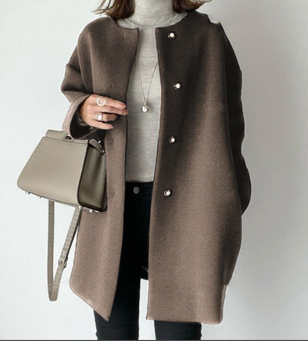 Damen nan Oversize Wollmix Mantel mit Perlenknöpfen und geradem Schnitt Echo Archiv