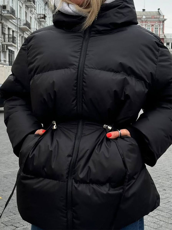 Damen Wattierte Taillierte Steppjacke mit Tunnelzug & hohem Stehkragen Echoarchiv