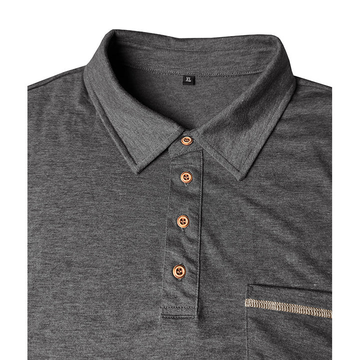 Herren Langarm-Poloshirt mit modischem Knopfdesign und Brusttasche Echoarchiv