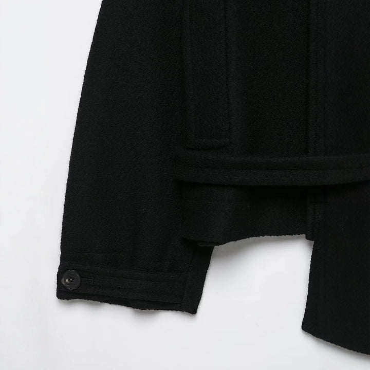 Damen Boxy-Capejacke in Wolloptik mit hoher Kragenblende und Knebelverschlüssen Echo Archiv