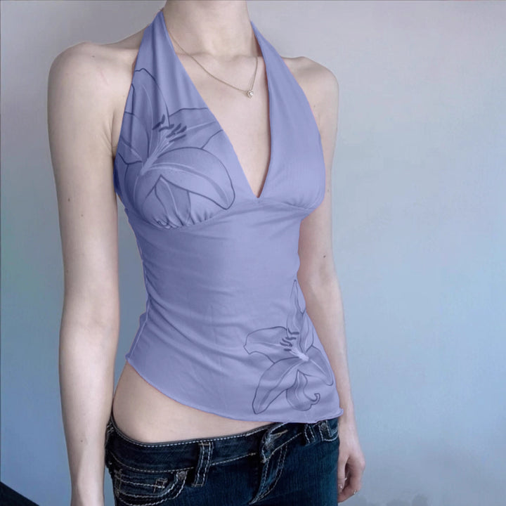 Damen Neckholder Oberteil mit floralem Design und asymmetrischem Schnitt Echo Archiv