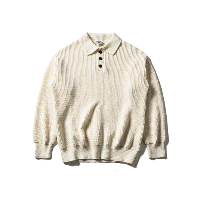 Herren Waffelstrick-Polopullover mit halber Knopfleiste und gerippten Bündchen Echoarchiv