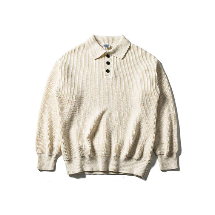 Herren Waffelstrick-Polopullover mit halber Knopfleiste und gerippten Bündchen Echoarchiv