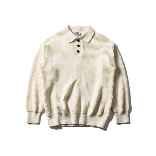 Herren Waffelstrick-Polopullover mit halber Knopfleiste und gerippten Bündchen Echoarchiv