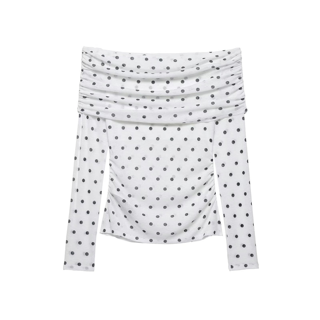 Damen Schulterfreies Langarm-Top mit Wasserfallkragen und Polka-Dot-Print Echo Archiv