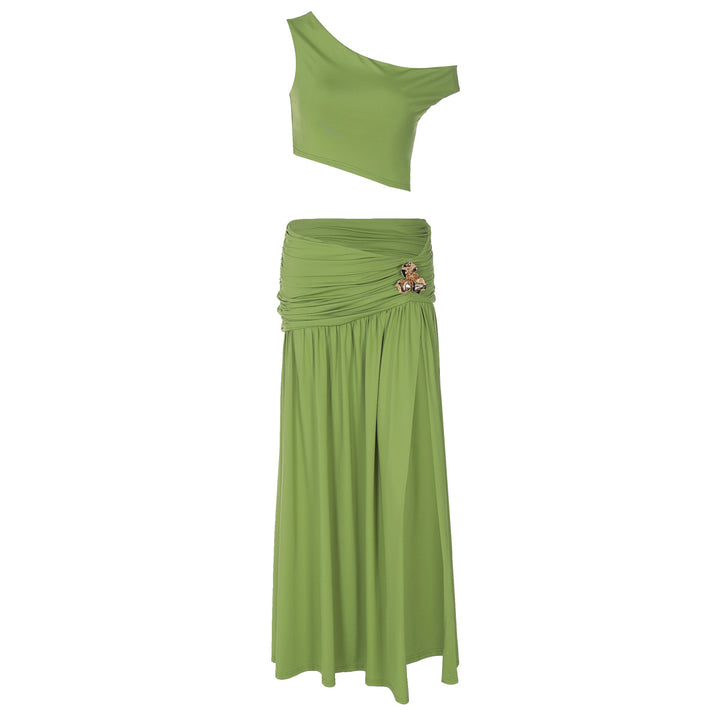 Damen Elegantes Off-Shoulder Maxikleid mit seitlichem Schlitz und raffiniertem Bund Echo Archiv