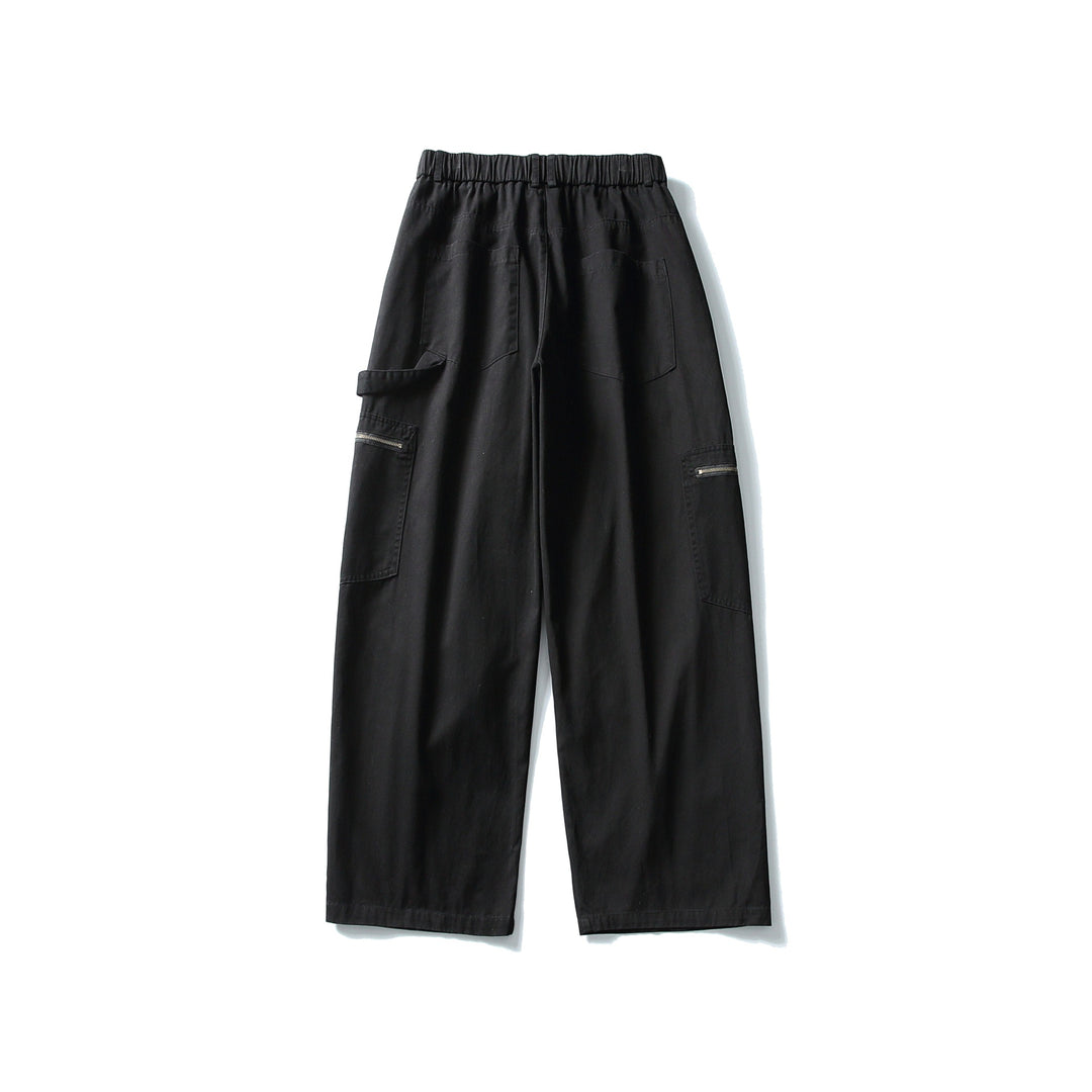 Damen Utility-Cargo-Hose mit weitem Bein, hohem elastischem Bund und Reißverschlusstaschen Echoarchiv