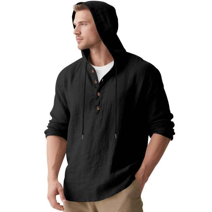 Herren lässiger Kapuzenshirt mit Knopfleiste und atmungsaktiver Baumwollmischung Echoarchiv