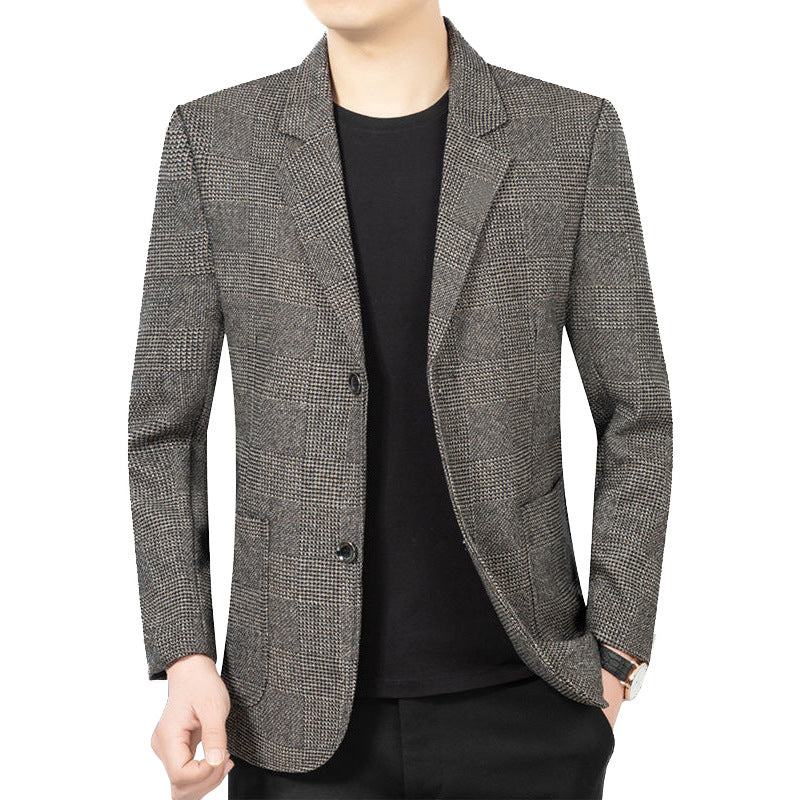 Herren Glencheck-Sakko Slim Fit aus Wollmischung mit dezentem Overcheck – Tianoro