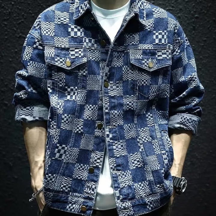 Herren Modische Denimjacke mit einzigartigem Karomuster Echoarchiv