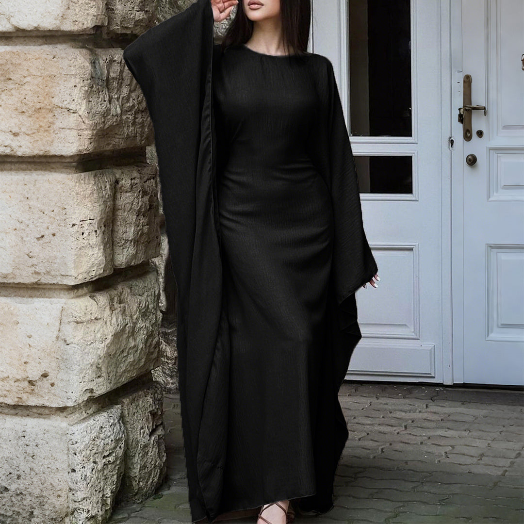 Damen nan fließendes Maxikleid mit weiten drapierten Ärmeln aus Viskosemix Echo Archiv