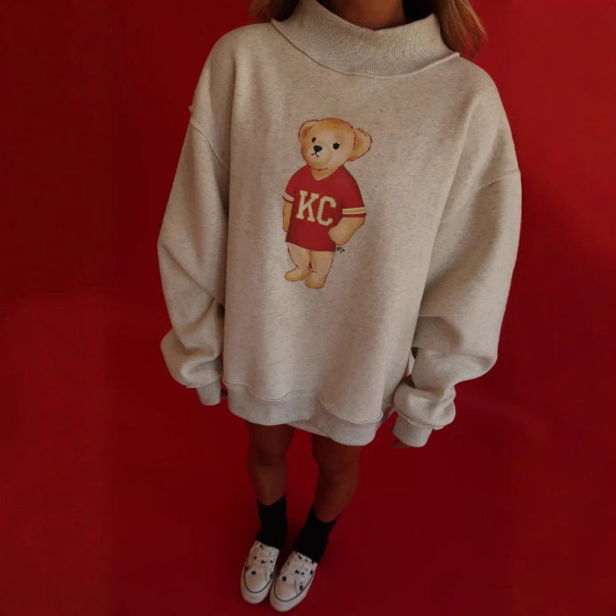 Damen nan weit geschnittener Sweatpullover mit Teddybär-Print und Stehkragen Echo Archiv