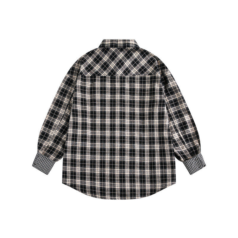 Unisex Oversize Hemdjacke im Karomuster mit asymmetrischer Brusttasche und Kontrastmanschetten Echoarchiv
