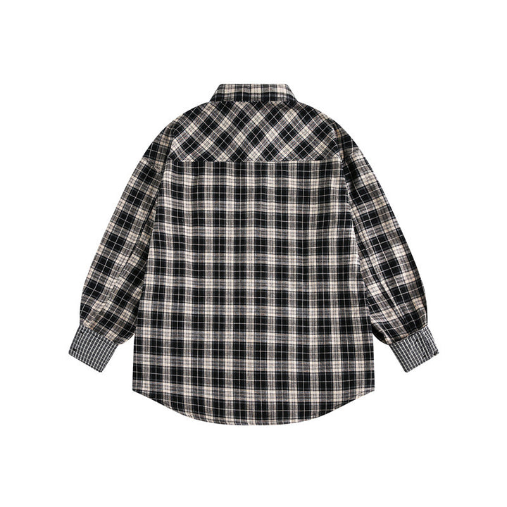 Unisex Oversize Hemdjacke im Karomuster mit asymmetrischer Brusttasche und Kontrastmanschetten Echoarchiv