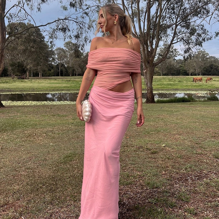Damen Maxi-Kleid mit transparenten Elementen und Wickel-Detail Echo Archiv