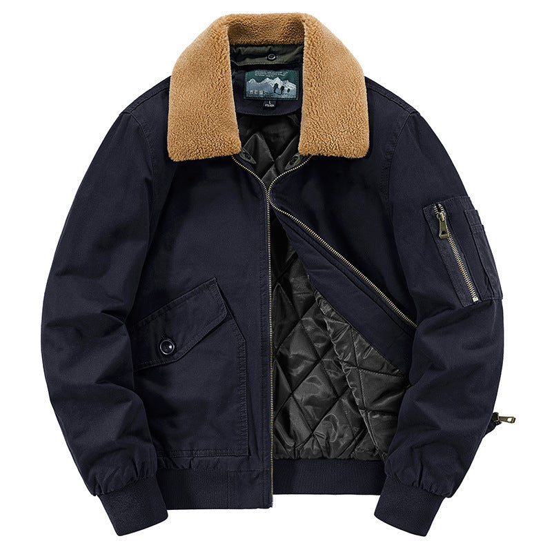 Herren Flieger-Bomberjacke im Canvas‑Look mit gesteppter Thermo‑Innenlage und Teddykragen – Brevano