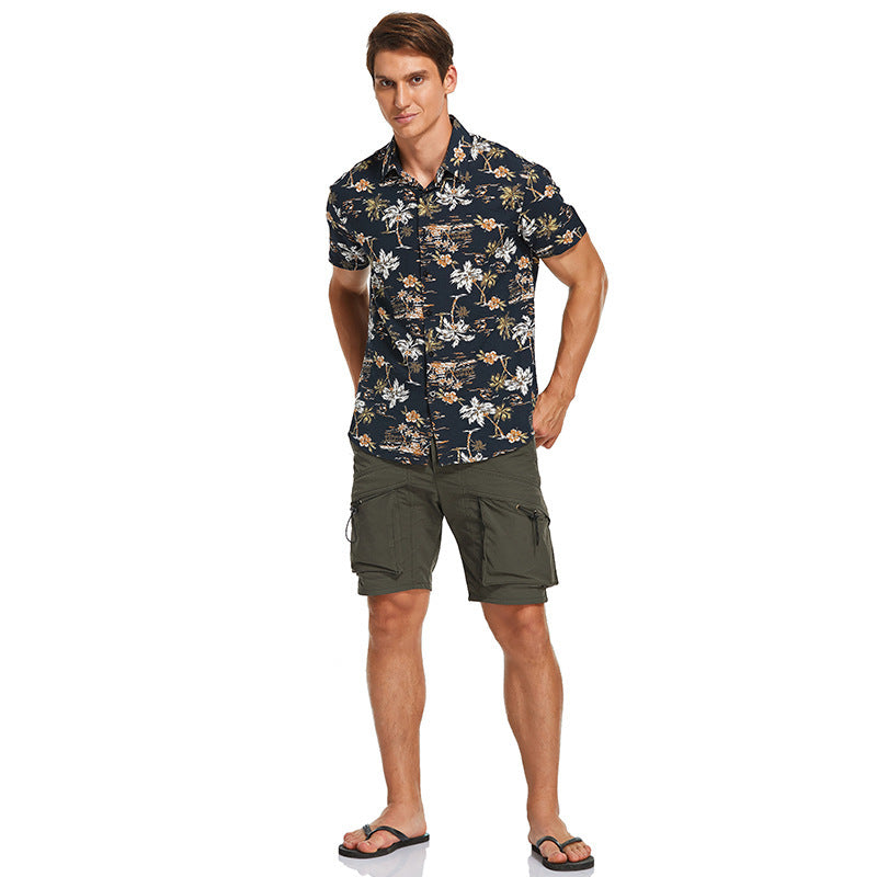 Herren Kurzarm-Hemd mit floralen Motiven und strukturiertem Stoff Echoarchiv