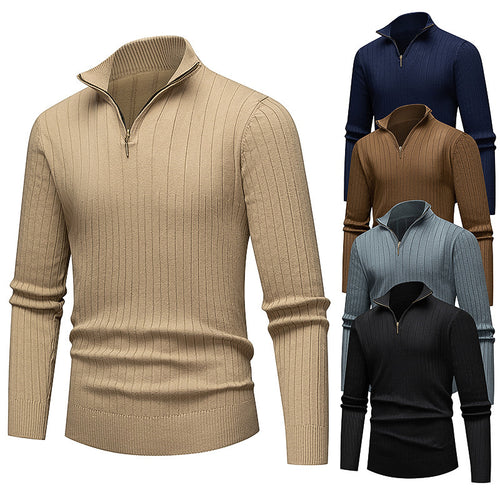 Herren hochwertiger Strickpullover mit modernem Stehkragen und Reißverschluss Echoarchiv