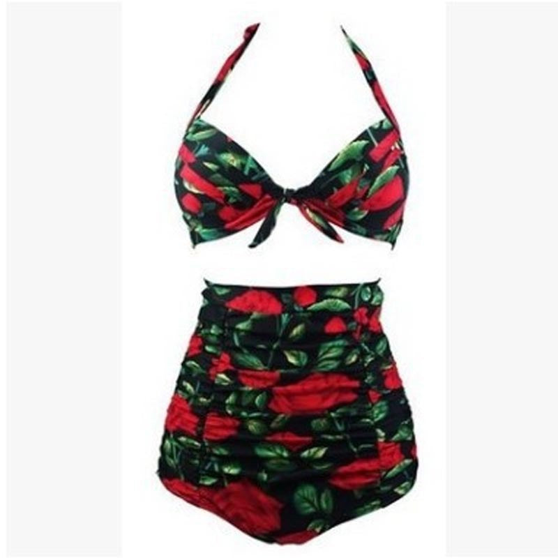 Damen Hoch tailliertes Bikini-Set mit floralem Design und Raffungen Echo Archiv