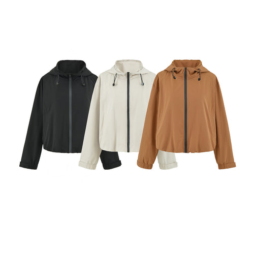 Damen Cropped Übergangsjacke mit Kapuze, Tunnelzug und elastischem Saum Echoarchiv