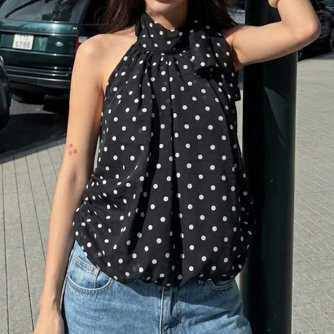 Damen Spaghetti-Trägertop mit modischem Punkten Design und Schleifenakzenten Echo Archiv