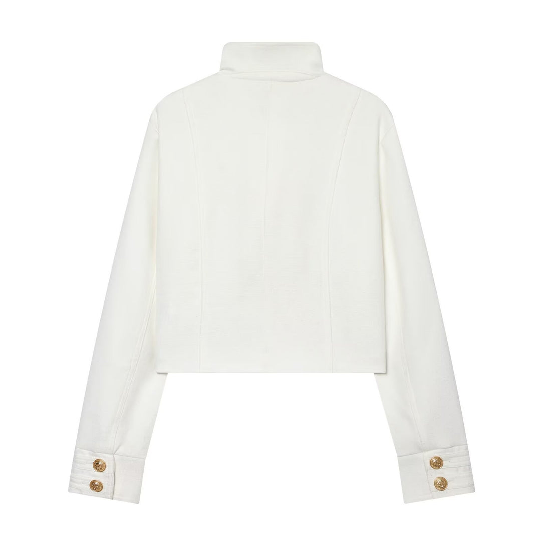 Damen Cropped Uniformjacke im Militärstil mit Stehkragen und Zierknopfleiste Echo Archiv