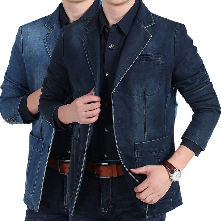 Herren nan Jeansblazer mit Used-Effekt, schmaler Schnitt, Brustleistentasche und aufgesetzten Taschen Echo Archiv
