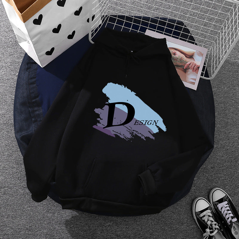 Unisex lässiger Kapuzenpullover mit großflächigem Pinsel-Logo, Kängurutasche und verstellbarer Kapuze – Auréline