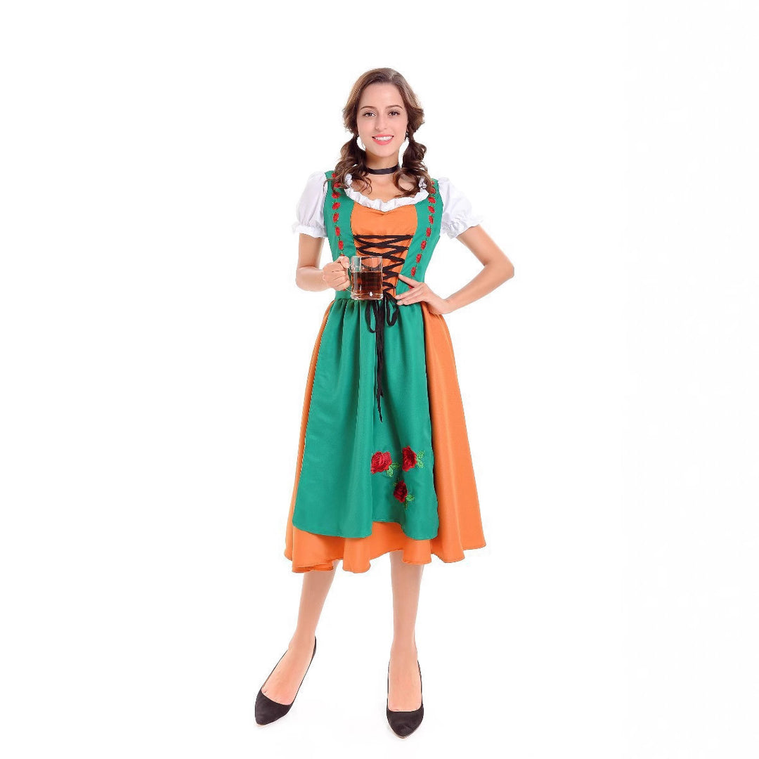 Damen nan traditionelles Dirndlkleid mit Schürze und geschnürtem Mieder Echo Archiv