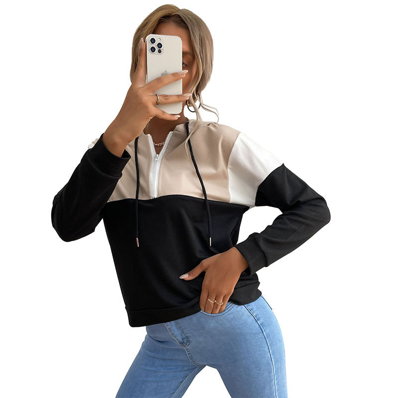 Damen Kapuzenpullover mit halbem Reißverschluss, Colorblock‑Design und Tunnelzug Echoarchiv