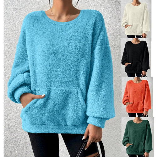 Damen Kuscheliger Oversize-Sherpa-Pullover mit Kängurutasche und Ballonärmeln Echo Archiv