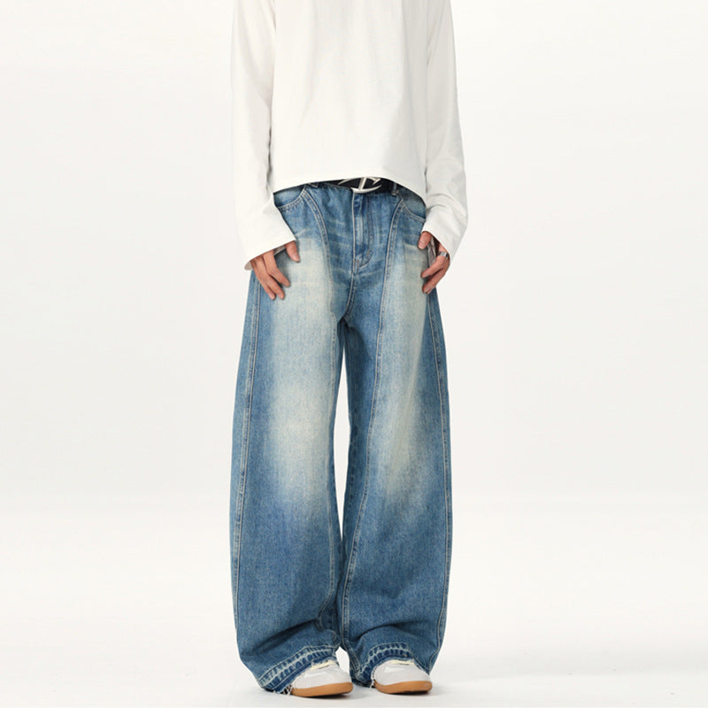 Herren Extraweite Vintage-Denim-Jeans mit Palazzoschnitt und vertikaler Nahtführung Echo Archiv