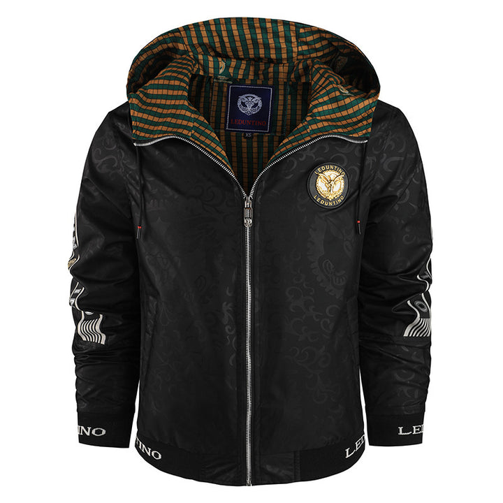 Herren nan leichte Kapuzen-Sportjacke mit Jacquardmuster, Metallreißverschluss und elastischen Bündchen Echo Archiv