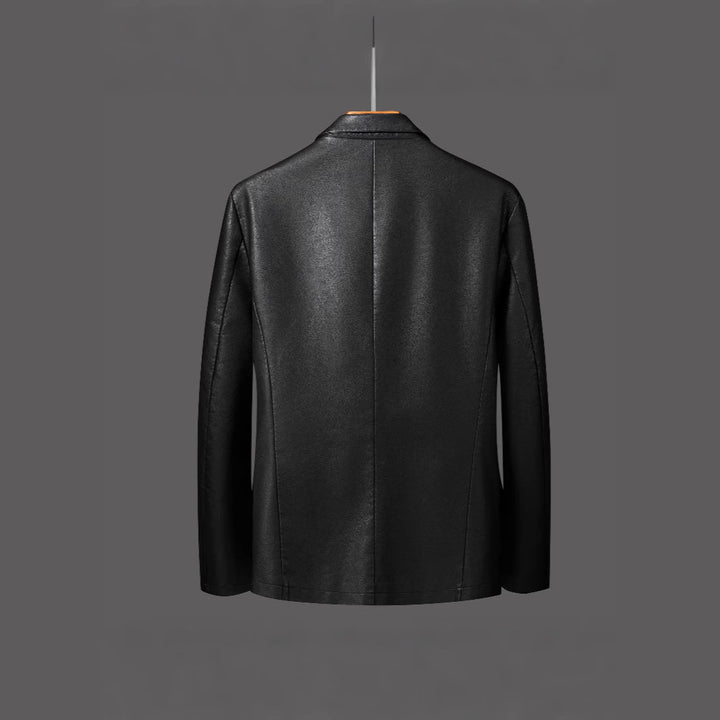 Herren Einreihiger Blazer aus Lederimitat mit Notch-Revers und Pattentaschen Echo Archiv