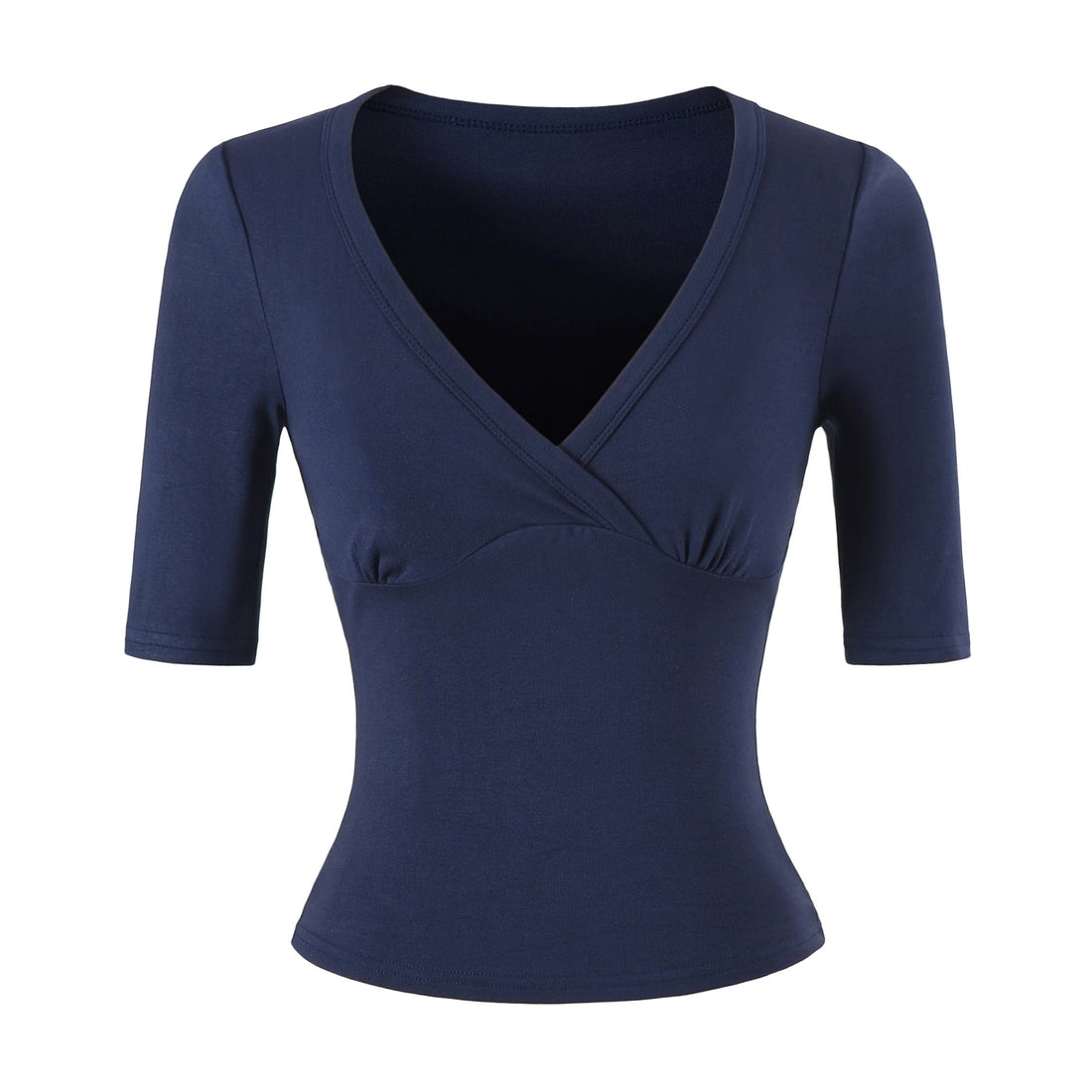 Damen Figurbetontes Wickelshirt mit tiefem V-Ausschnitt, dreiviertelärmeln und Taillenbetonung Echoarchiv