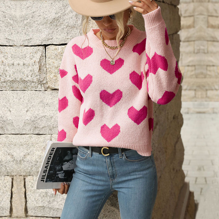 Damen Gemusterter Strickpullover mit Herzmotiven Echo Archiv