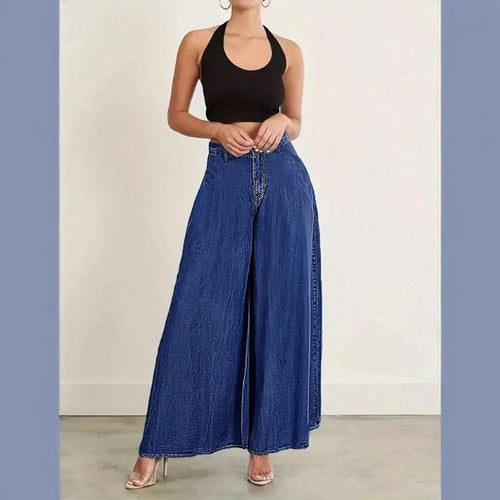 Damen Extraweite High‑Waist Denim‑Palazzohose mit fließendem Tellerfall Echo Archiv