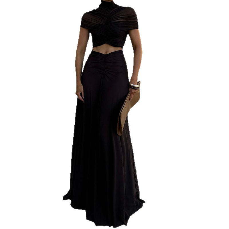 Damen Elegantes Maxikleid mit Raffungen und durchsichtigem Oberteil Echo Archiv