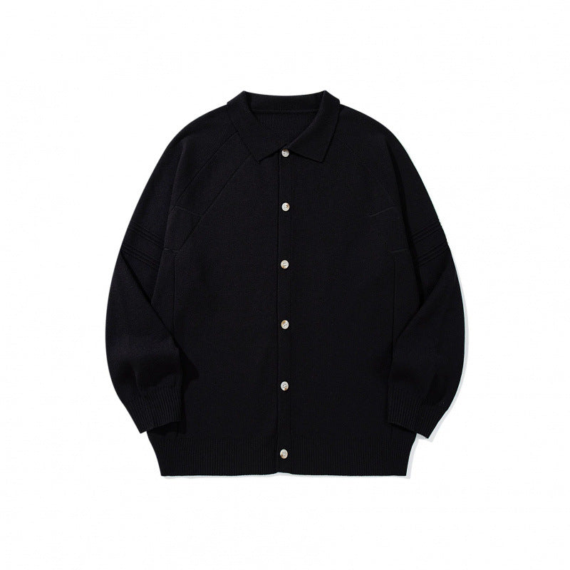 Unisex Boxy-Strickcardigan mit Hemdkragen, Raglanärmeln und gerippten Abschlüssen Echo Archiv