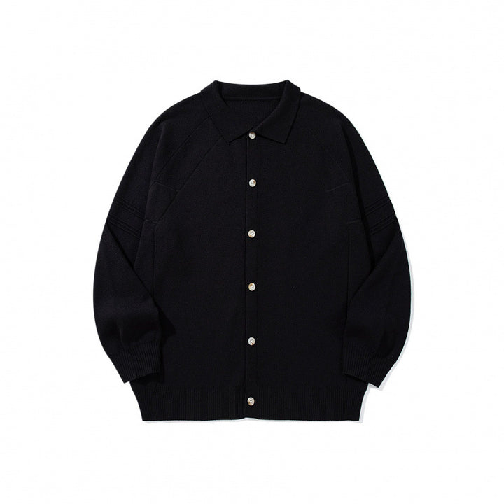 Unisex Boxy-Strickcardigan mit Hemdkragen, Raglanärmeln und gerippten Abschlüssen Echo Archiv