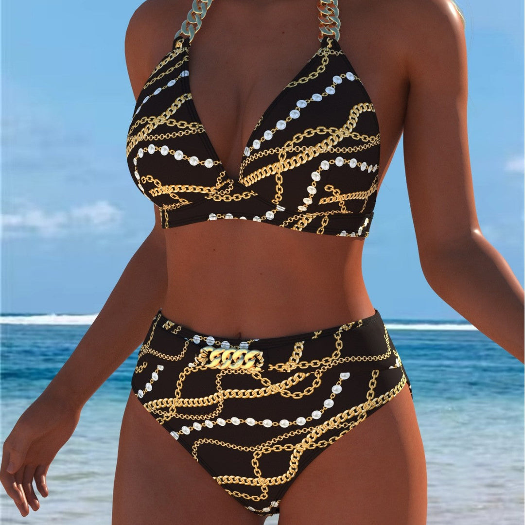 Damen Bikini mit luxuriösem Marmormuster und edlen Details Echoarchiv