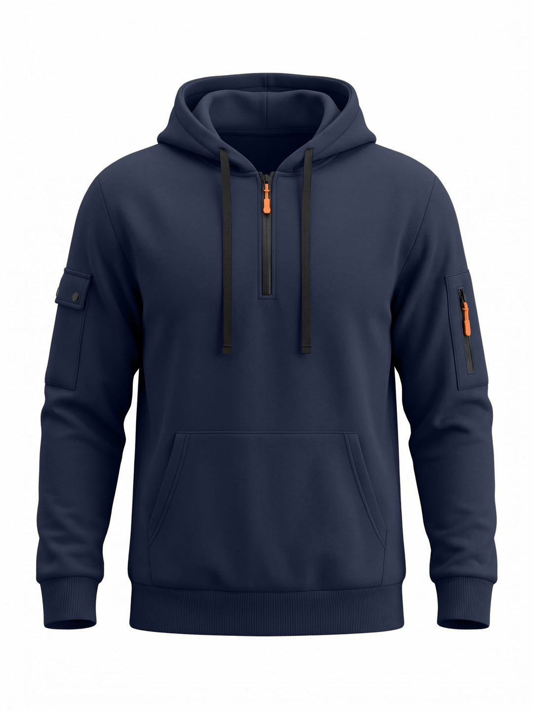 Herren Kapuzenpullover mit halbem Reißverschluss und Utility-Ärmeltasche – Cavarno