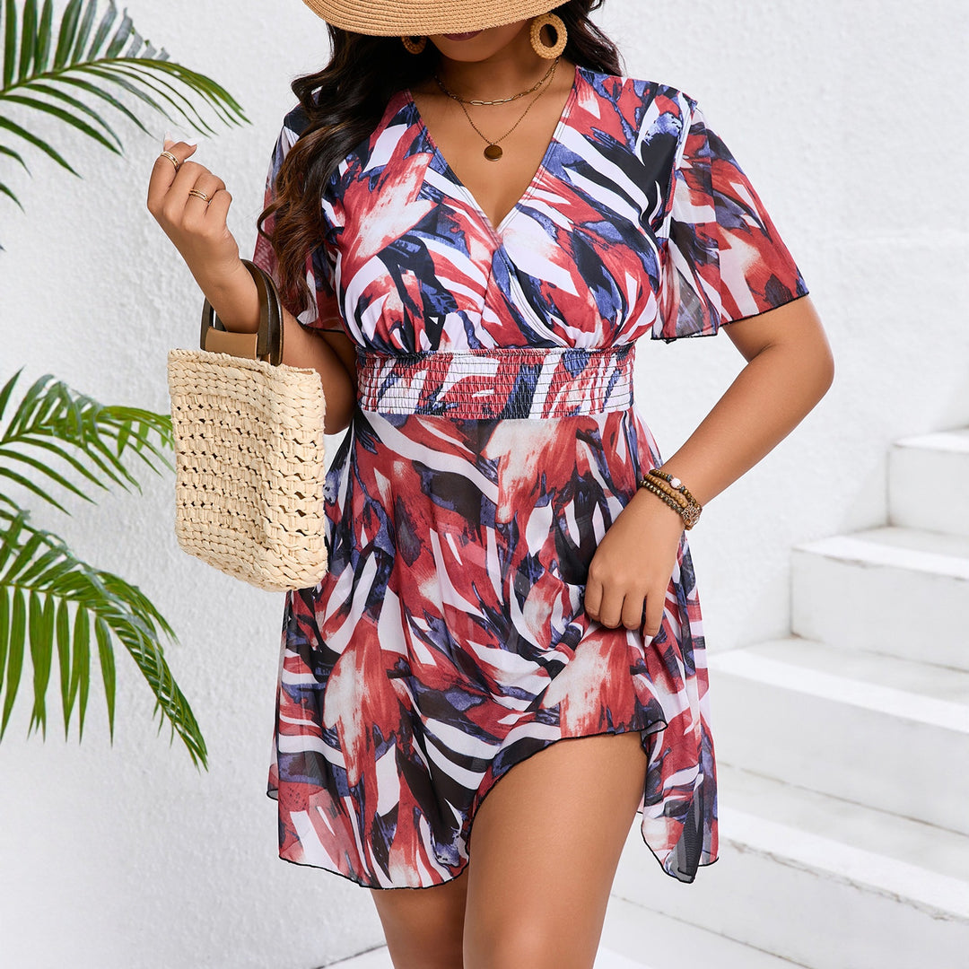 Damen Fließendes Strandkleid mit V-Ausschnitt und modischem Gummizug Echo Archiv