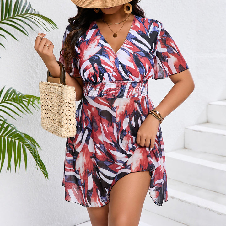 Damen Fließendes Strandkleid mit V-Ausschnitt und modischem Gummizug Echo Archiv