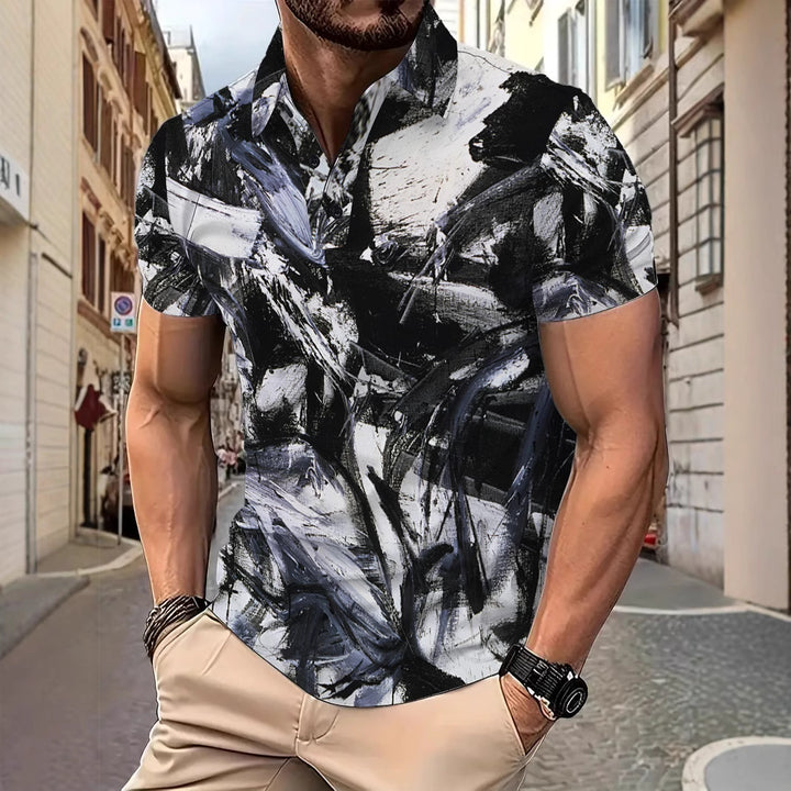 Herren Kurzarm-Hemd mit kreativem Farbdesign und modernem Schnitt Echoarchiv