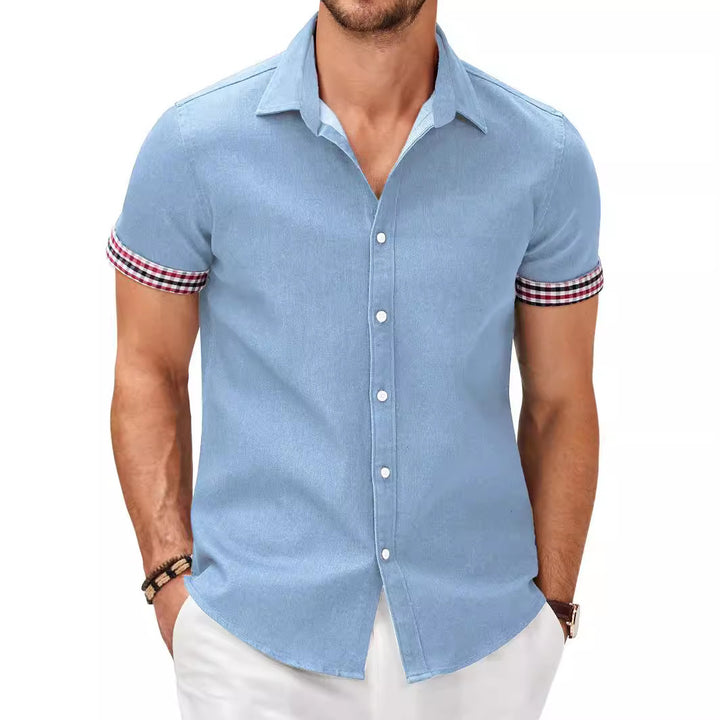 Herren Kurzarmhemd mit modernem Denim-Look und stylischem Karo-Muster Echoarchiv