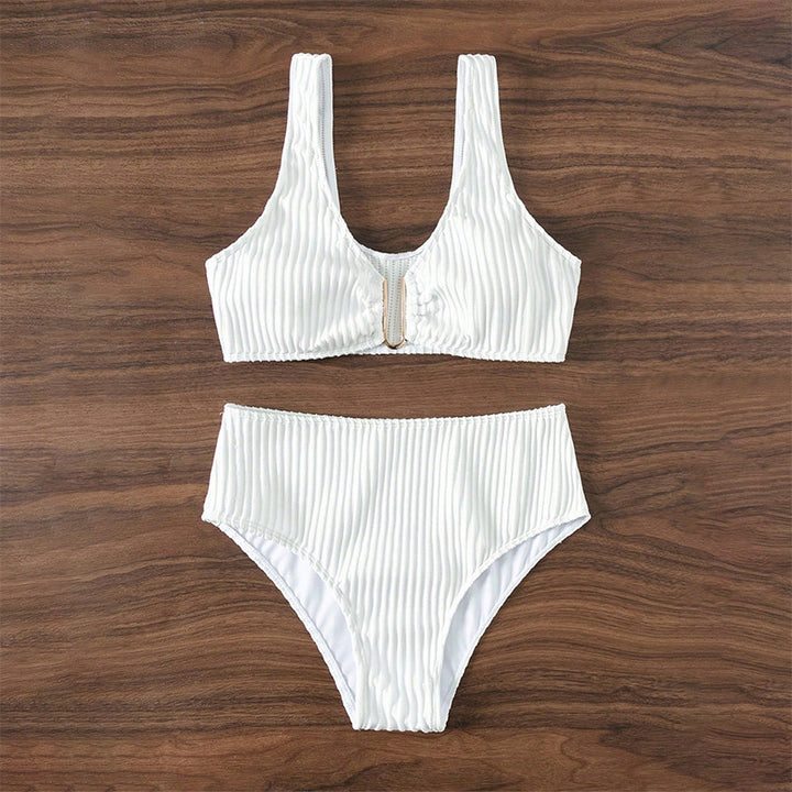Damen Hochtailliertes Bikini-Set mit strukturiertem Oberteil Echo Archiv