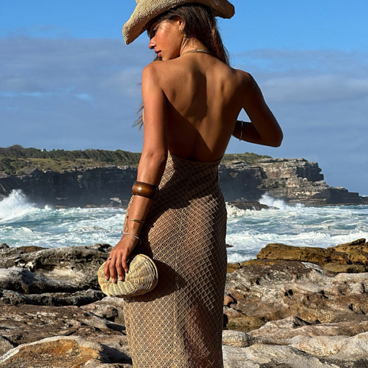 Damen Häkel-Strandkleid mit V-Ausschnitt und feinem Netzdesign Echo Archiv